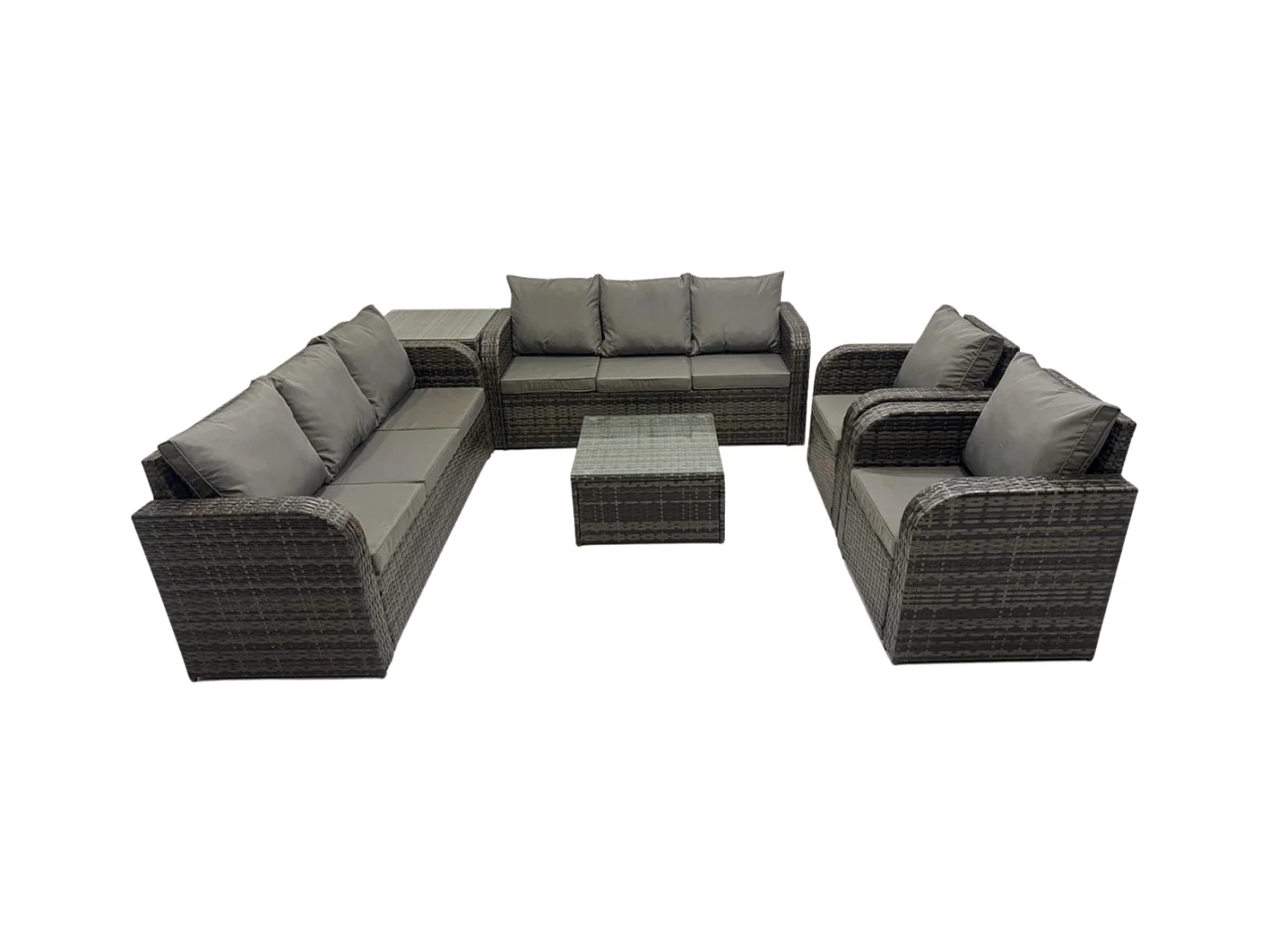 Dossier haut Salon de jardin avec Table basse carrée Table d'appoint Ensemble de canapés en rotin Gris foncé mixte
