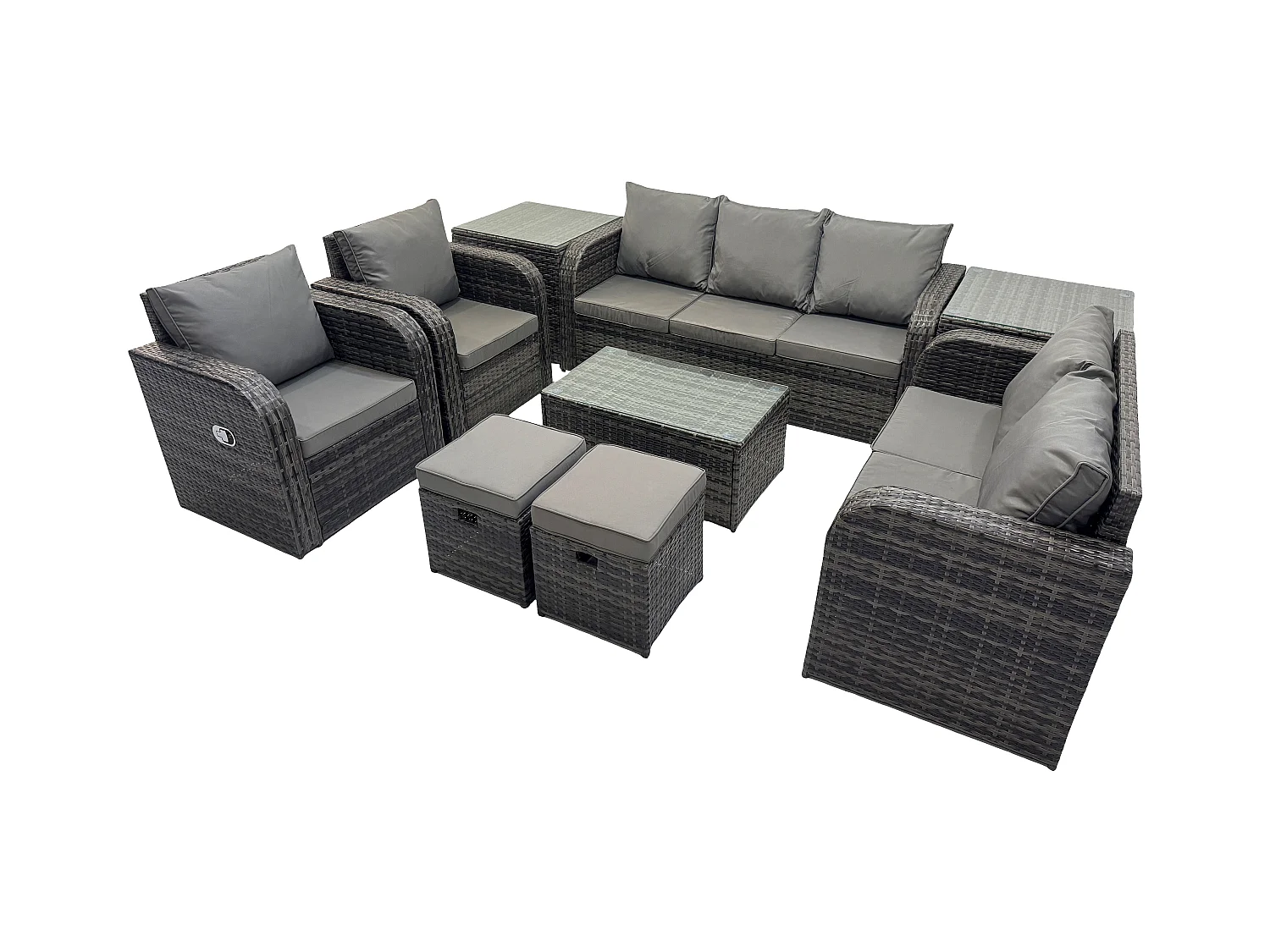 Ensembles de meubles de jardin 9 places Ensemble de canapés en rotin avec Table basse Chaise inclinable Canapé d'amour 2 Tables d'appoint 2 Petits tabourets