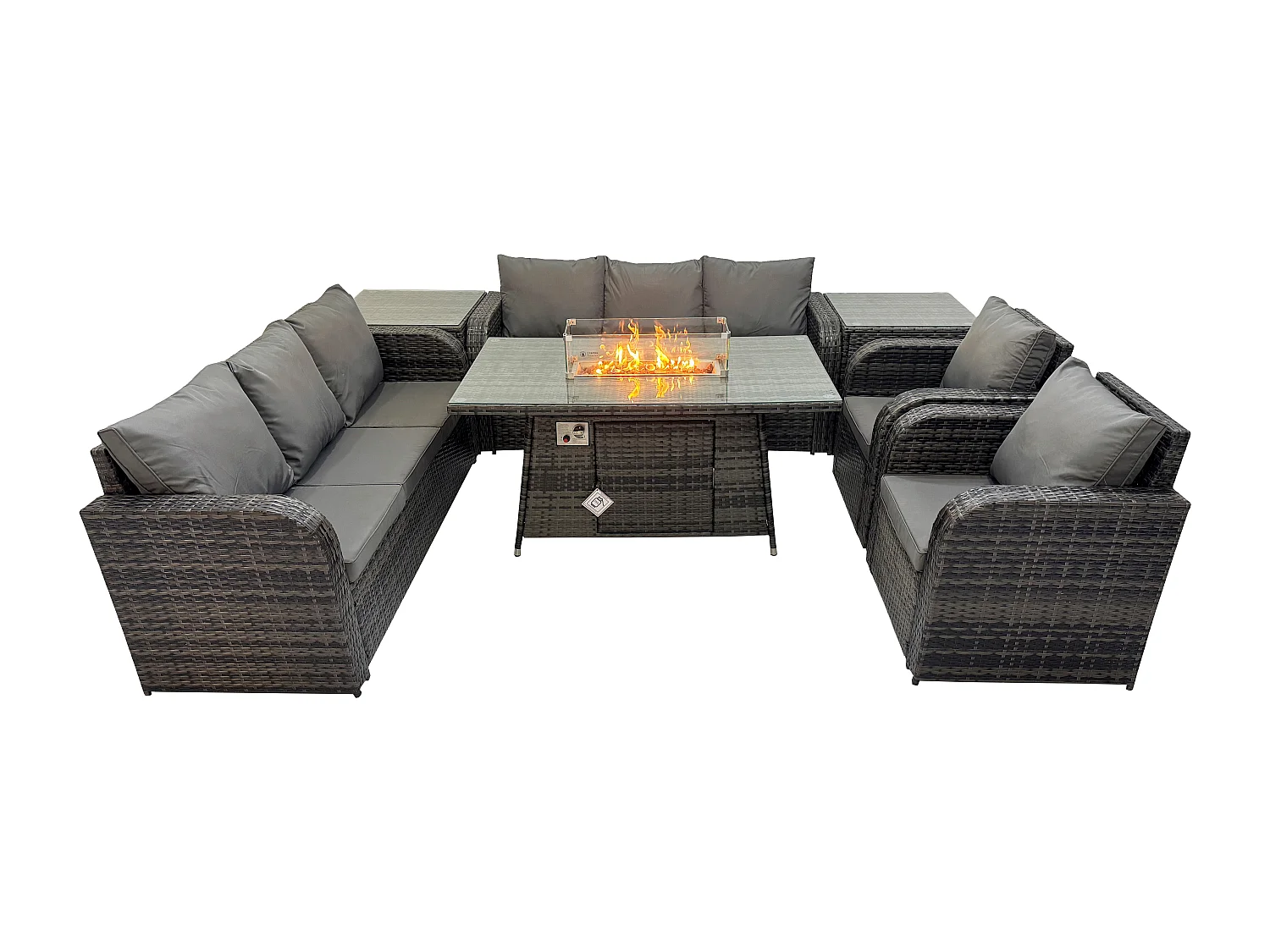 Patio Salon de jardin avec Table de foyer à gaz,Fauteuil et Table d'appoint 8 places Outdoor Indoor Canapé Lounge Set Gris foncé mixte