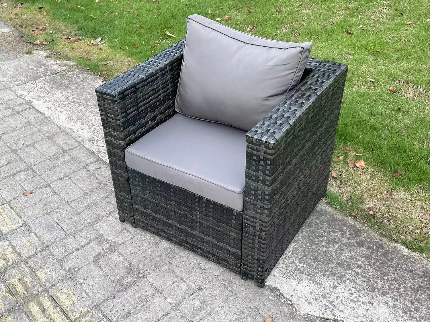 Fimous 10 Seater Wicker PE Rattan Outdoor Furniture Lounge Sofa Garden Dining Set with Dining Table Side Table Armchairs 2 Stools Dark Grey Mixed