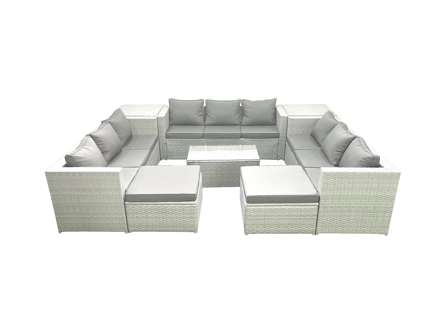 Ensemble de meubles de jardin en rotin 11 places avec Canapé de jardin Table basse 2 Grand tabourets 2 Tables d'appoint Gris clair mixte