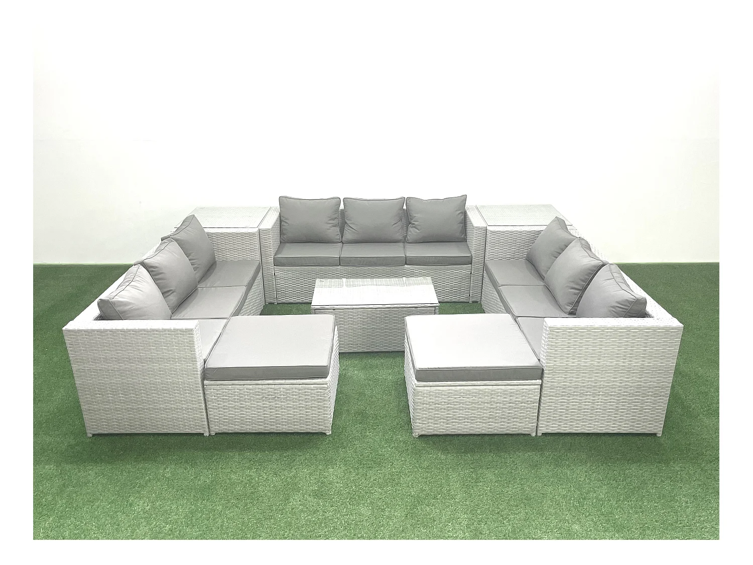 Ensemble de meubles de jardin en rotin 11 places avec Canapé de jardin Table basse 2 Grand tabourets 2 Tables d'appoint Gris clair mixte