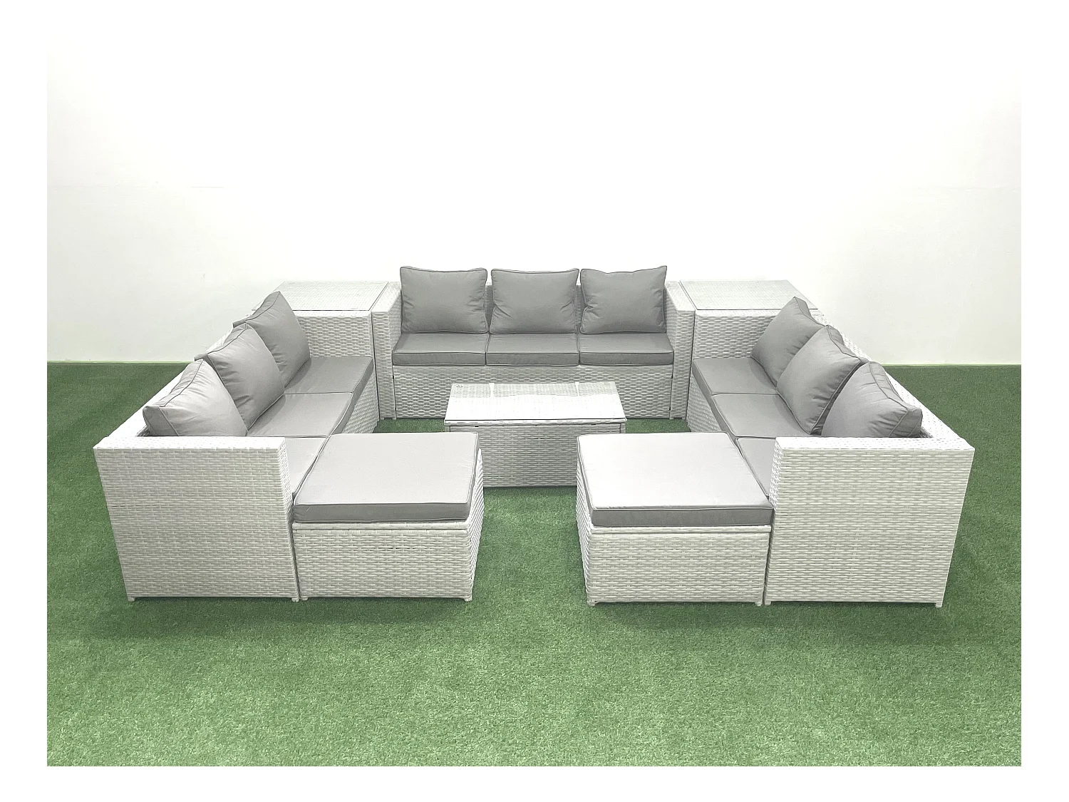 Ensemble de meubles de jardin en rotin 11 places avec Canapé de jardin Table basse 2 Grand tabourets 2 Tables d'appoint Gris clair mixte