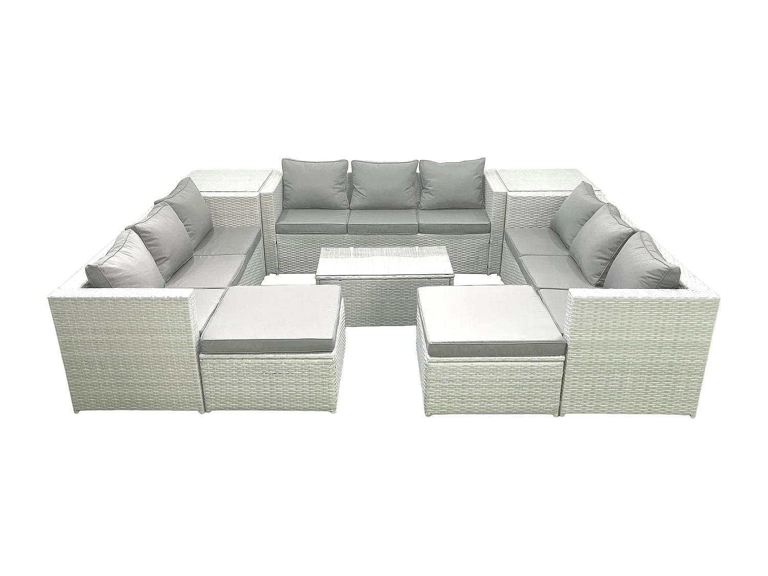 Ensemble de meubles de jardin en rotin 11 places avec Canapé de jardin Table basse 2 Grand tabourets 2 Tables d'appoint Gris clair mixte