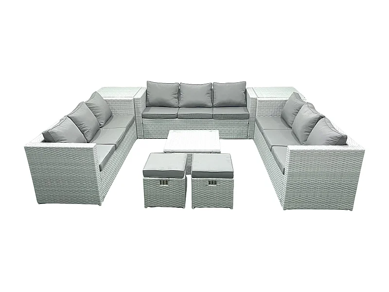 Ensemble de meubles de jardin en rotin 11 places avec Canapé 2 Petits tabourets 2 Tables d'appoint Gris clair mixte