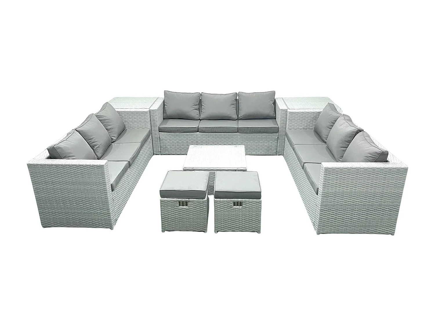 Ensemble de meubles de jardin en rotin 11 places avec Canapé 2 Petits tabourets 2 Tables d'appoint Gris clair mixte