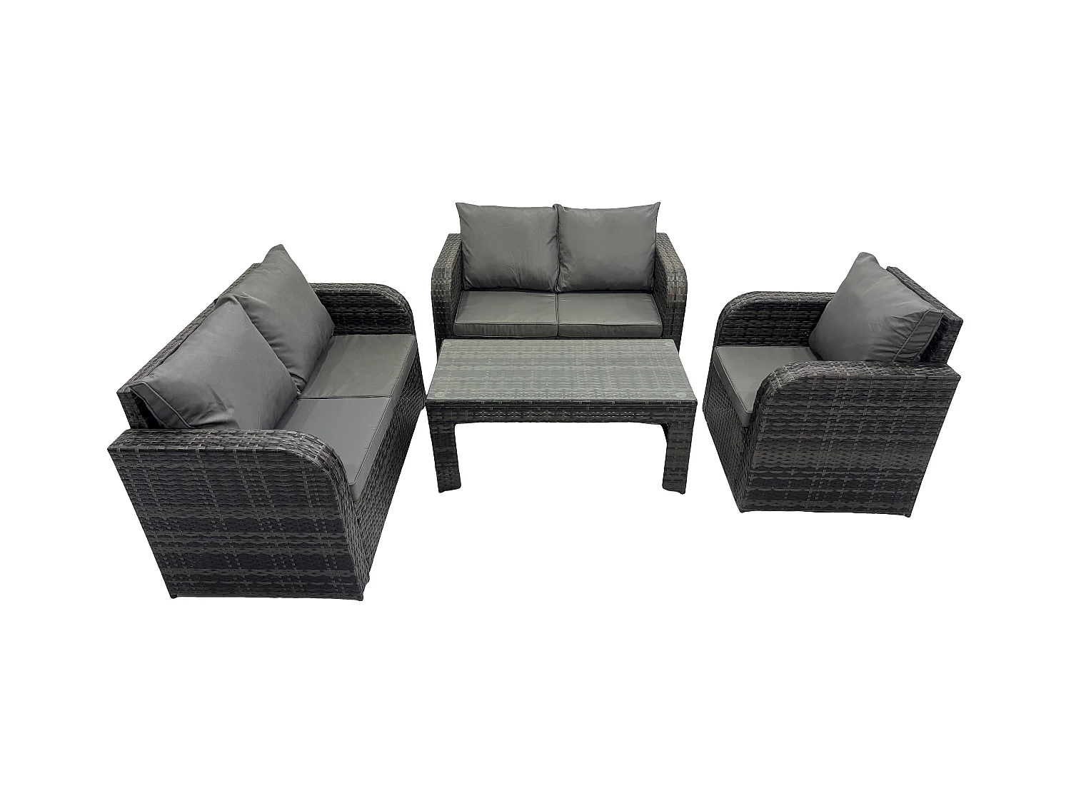 Rattan Gartenmöbel Set im Balkon Garten Sofa Set mit Rechteckiger Couchtisch Loveseat Sofa