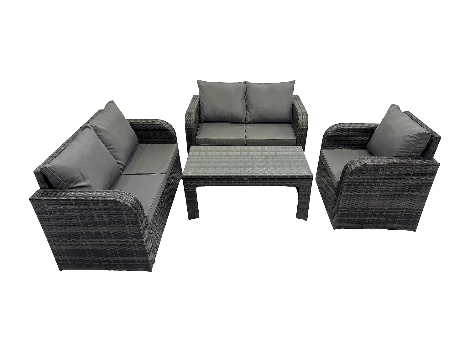 Rattan Gartenmöbel Set im Balkon Garten Sofa Set mit Rechteckiger Couchtisch Loveseat Sofa