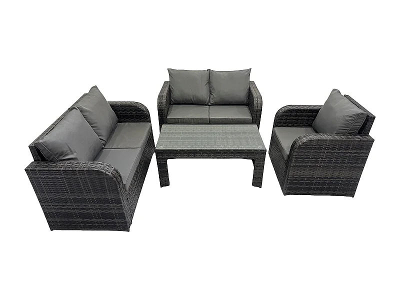 Rattan Gartenmöbel Set im Balkon Garten Sofa Set mit Rechteckiger Couchtisch Loveseat Sofa