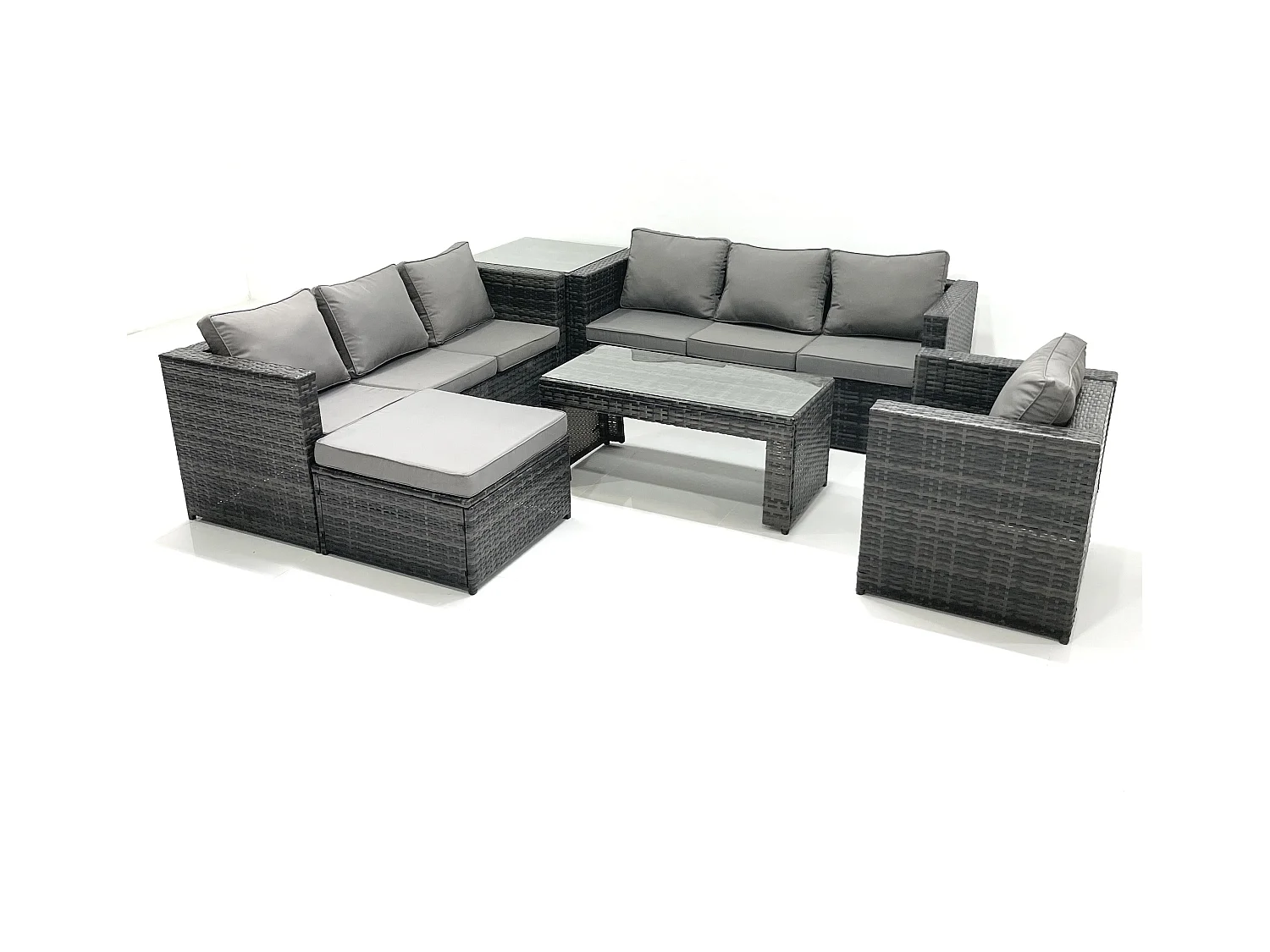 Salon de jardin Ensemble 8 places avec Dessus en verre Table basse Table d'appoint
