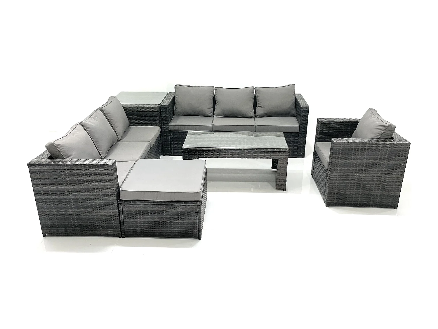 Salon de jardin Ensemble 8 places avec Dessus en verre Table basse Table d'appoint