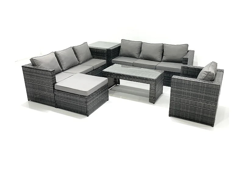 Salon de jardin Ensemble 8 places avec Dessus en verre Table basse Table d'appoint