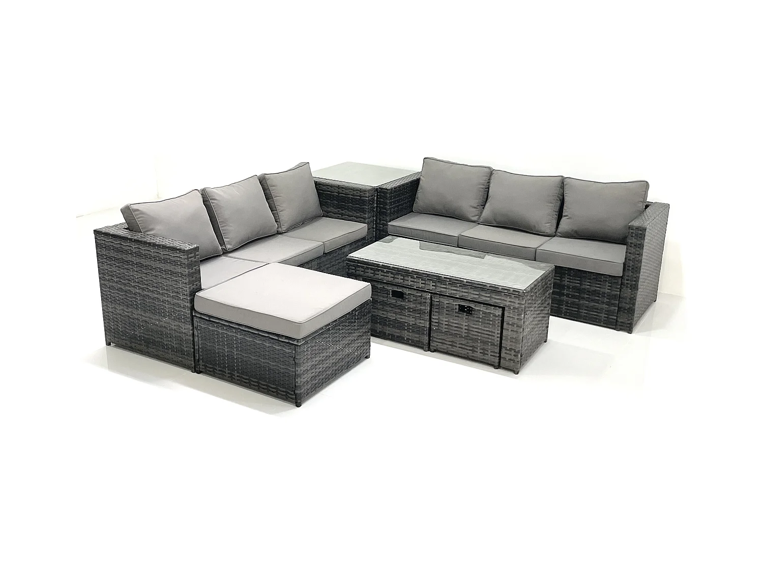 Salon de Jardin Extérieur avec Canapé Table basse 3 Tabourets Table d'appoint Gris foncé mixte