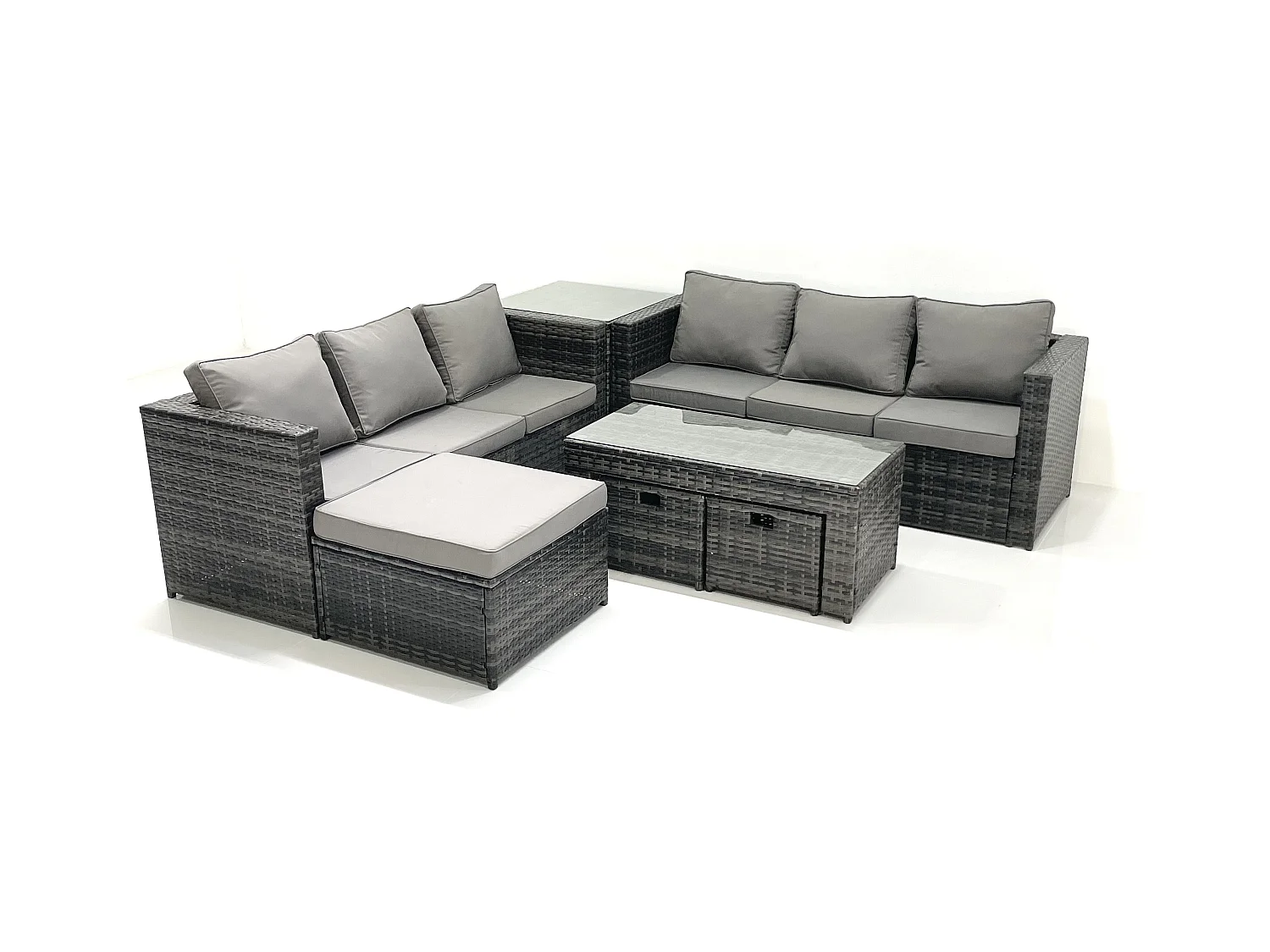 Salon de Jardin Extérieur avec Canapé Table basse 3 Tabourets Table d'appoint Gris foncé mixte