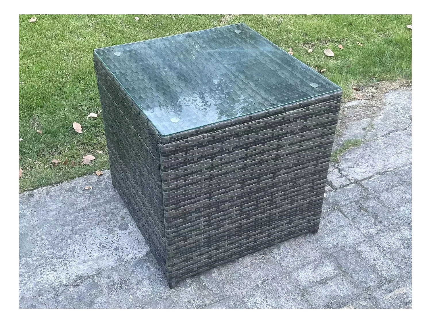 8 places Ensemble de canapés en rotin avec Canapé 3 places Chaise inclinable Canapé 3 places Grand tabouret Table d'appoint Gris foncé mixte