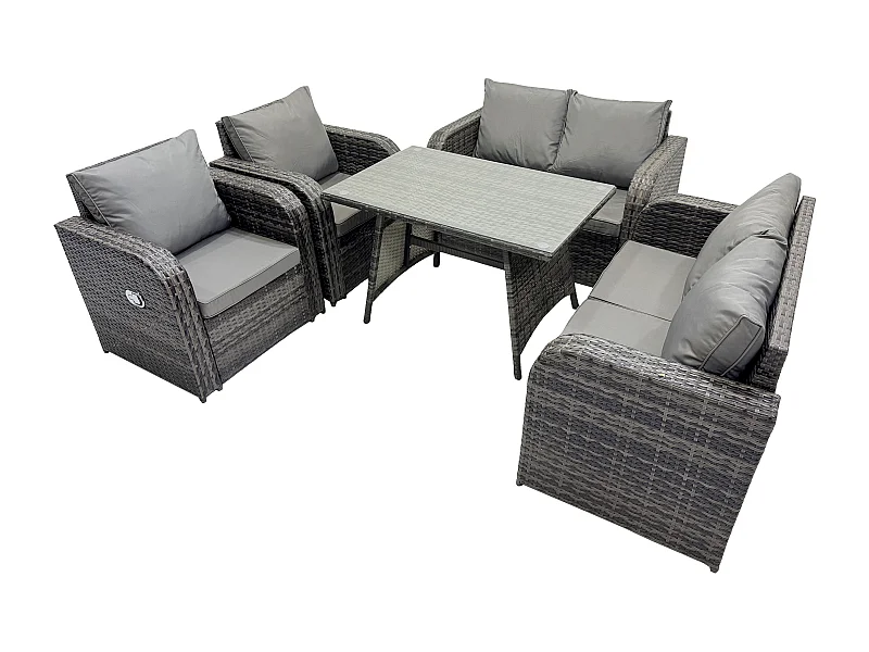 Ensemble de meubles de jardin en polyrotin Table à manger Chaise inclinables Canapé d'amour 6 places