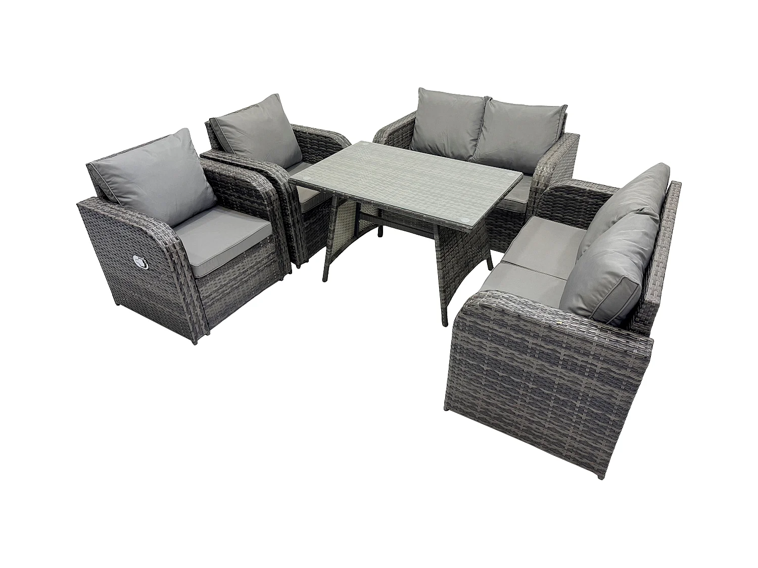 Ensemble de meubles de jardin en polyrotin Table à manger Chaise inclinables Canapé d'amour 6 places