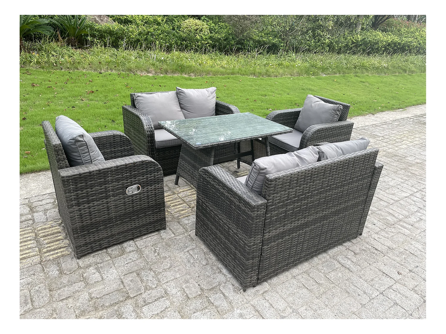 Ensemble de meubles de jardin en polyrotin Table à manger Chaise inclinables Canapé d'amour 6 places