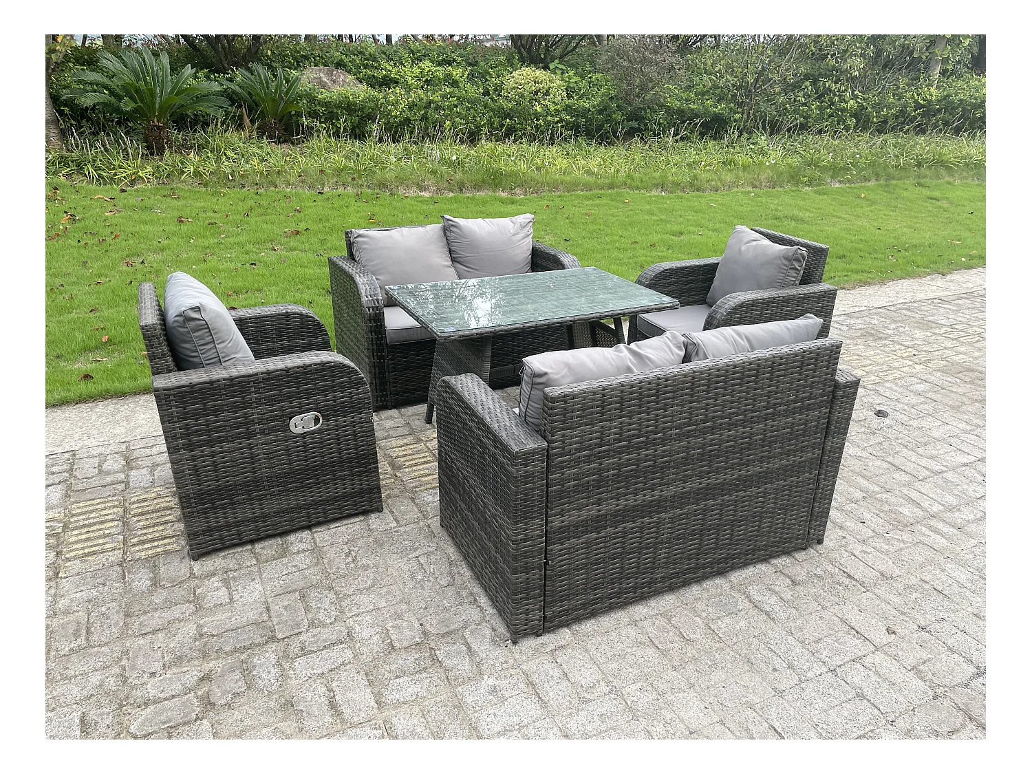 Ensemble de meubles de jardin en polyrotin Table à manger Chaise inclinables Canapé d'amour 6 places