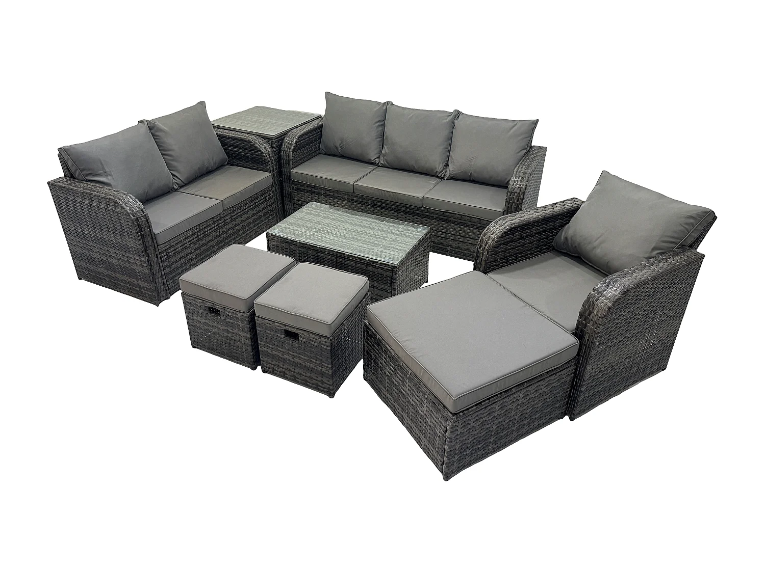 Ensemble de meubles de jardin en polyrotin 8 Pièces avec Table basse rectangulaire Canapé d'amour 3 Tabourets Table d'appoint