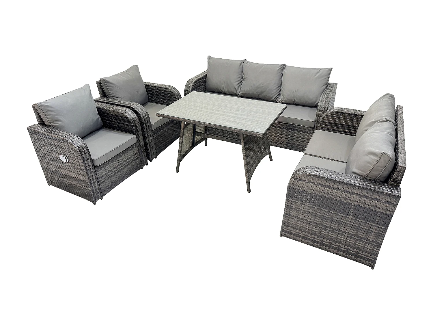 7 places Dossier haut Ensemble de meubles de jardin en rotin avec Table à manger Chaise inclinable Canapé 3 places Canapé d'amour