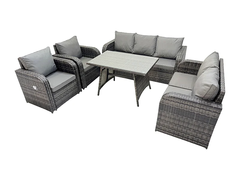 7 places Dossier haut Ensemble de meubles de jardin en rotin avec Table à manger Chaise inclinable Canapé 3 places Canapé d'amour