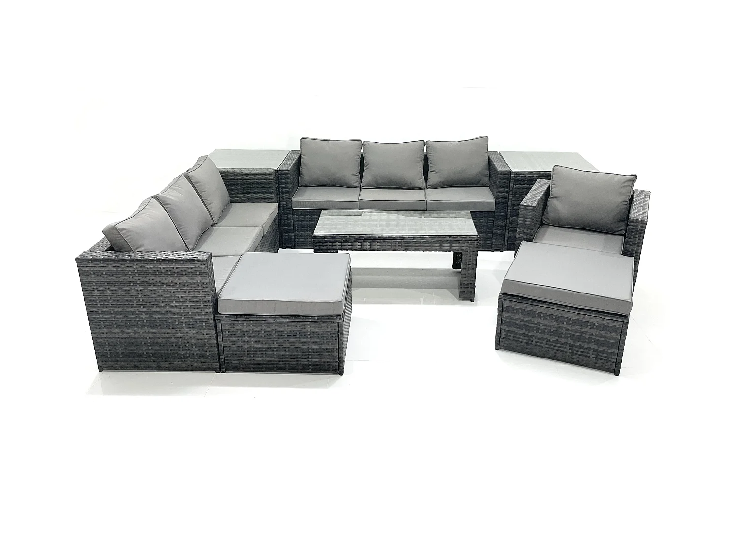 9 places Ensemble de meubles de jardin en rotin avec Canapé 3 places Table basse 2 Grand tabourets 2 Tables d'appoint