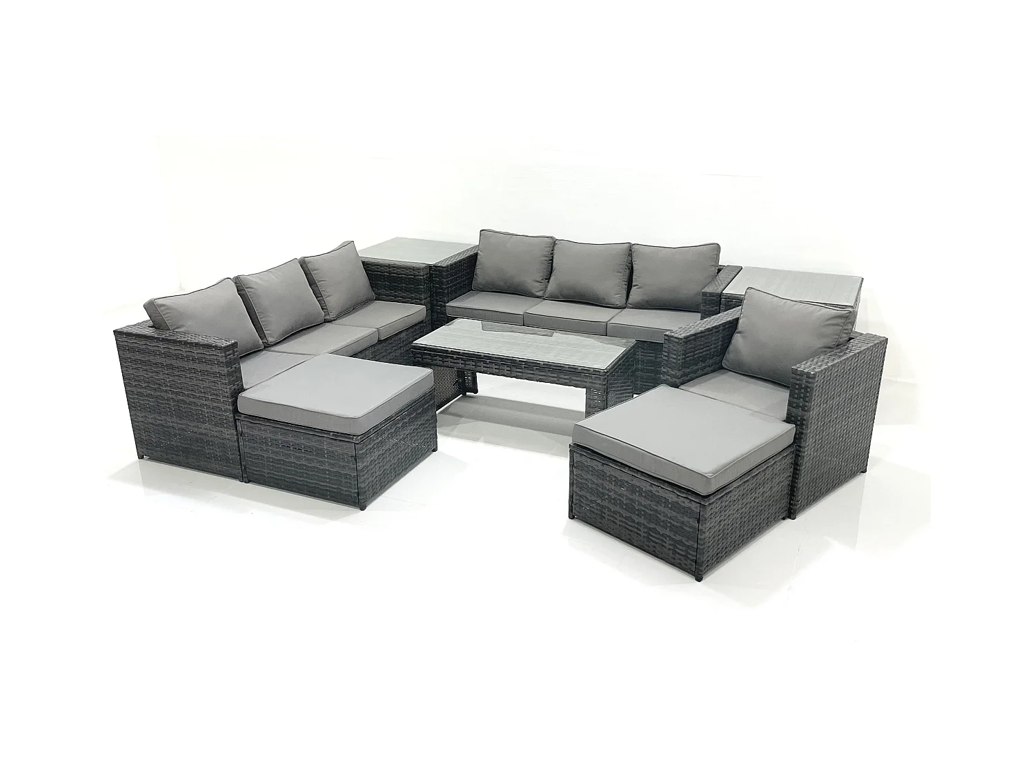 9 places Ensemble de meubles de jardin en rotin avec Canapé 3 places Table basse 2 Grand tabourets 2 Tables d'appoint