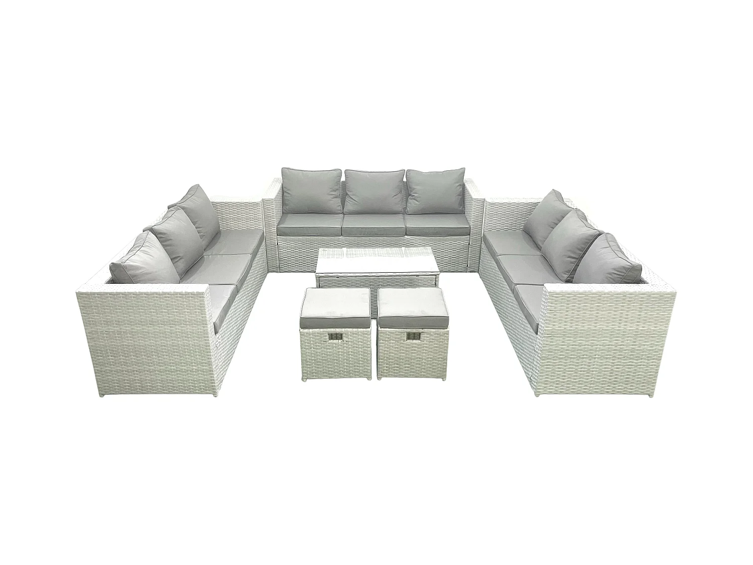 Ensemble de meubles de jardin en rotin 11 places avec Canapé de jardin Table basse 2 Petit pouf Gris clair mixte