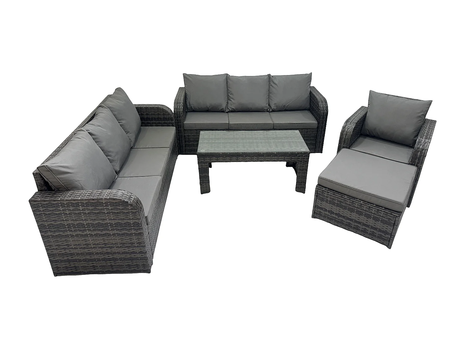 8 places Ensemble de meubles de jardin avec Chaise inclinables Table basse Grand tabouret Gris foncé mixte