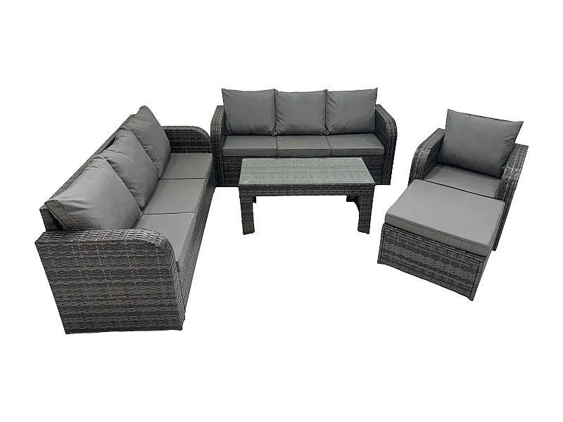 8 places Ensemble de meubles de jardin avec Chaise inclinables Table basse Grand tabouret Gris foncé mixte