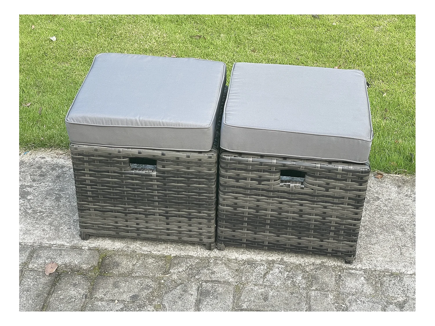 Rattan Gartenmöbel Set Gasfeuerstelle Esstisch Sets Lounge kleinen Hockern Dark Grau 8-Sitzer