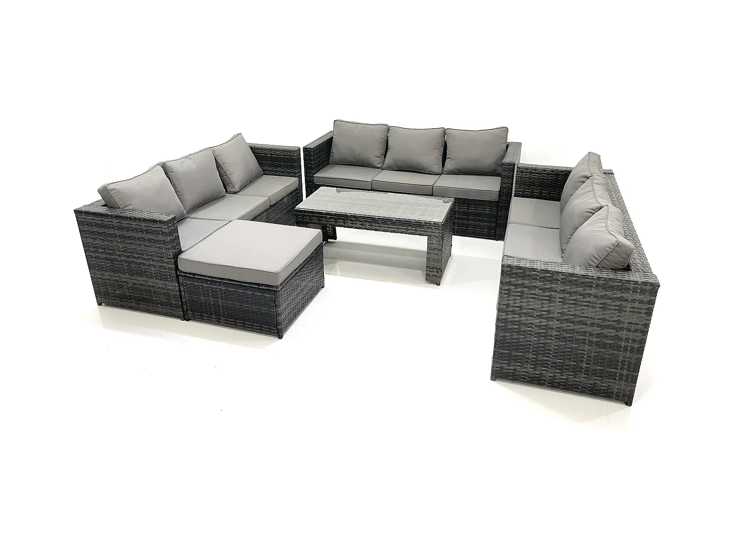 Gartenmöbel-Set 10-Sitzer Polyrattan Sofa Set mit Couchtisch 2 Großer Hockern Dunkelgrau Gemischt