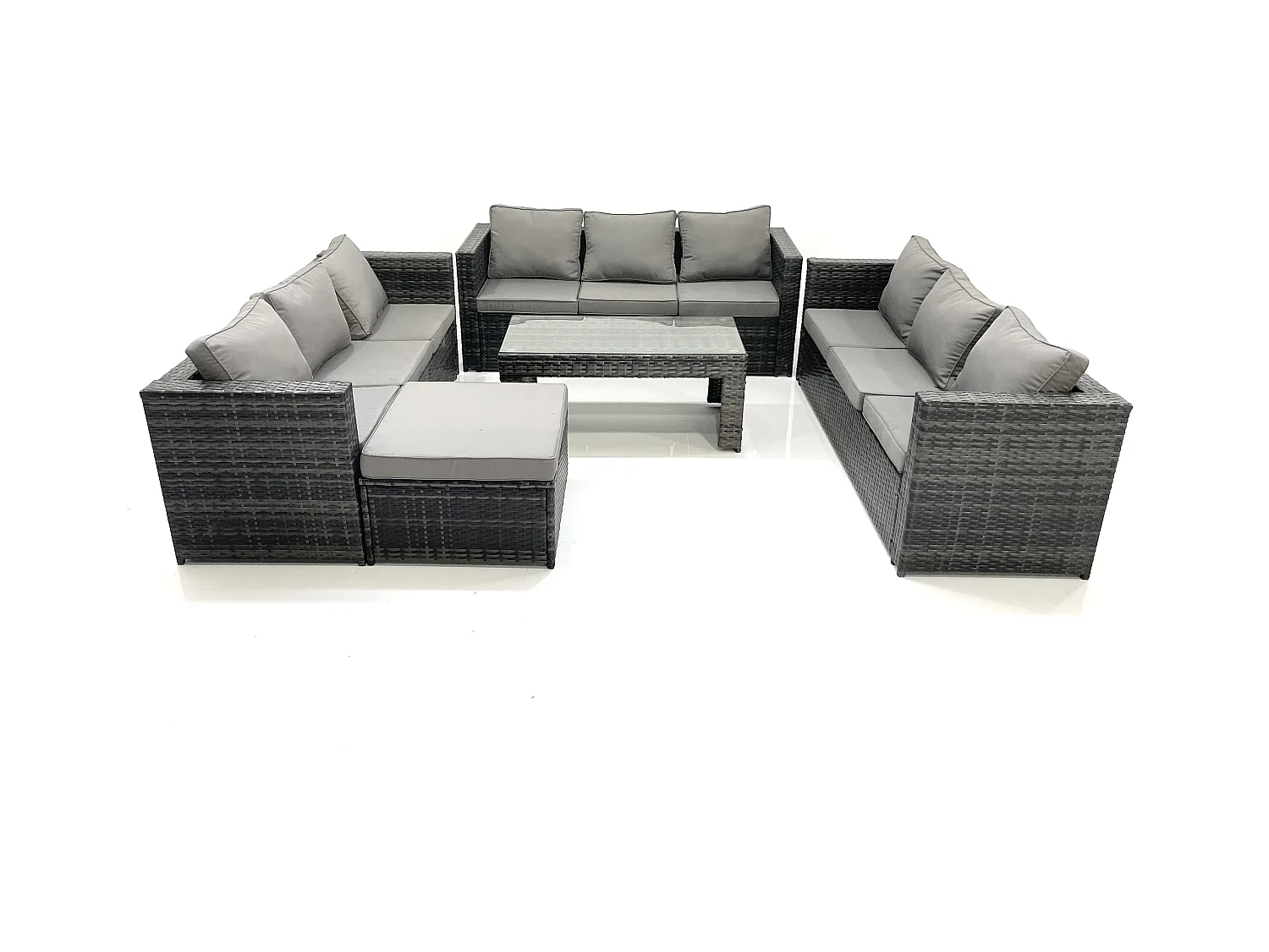 Gartenmöbel-Set 10-Sitzer Polyrattan Sofa Set mit Couchtisch 2 Großer Hockern Dunkelgrau Gemischt