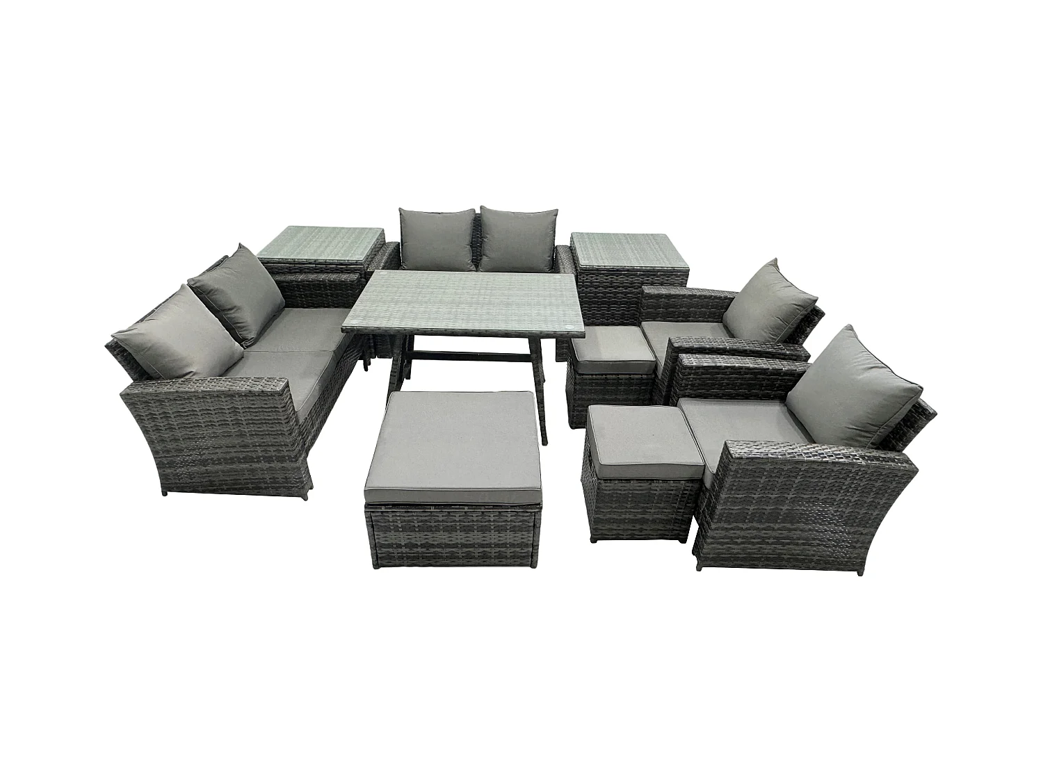 Gartenmöbelset 8 Stücke Polyrattan Garten Sofa im Freien mit 3 Hockern Dunkelgrau Gemischt