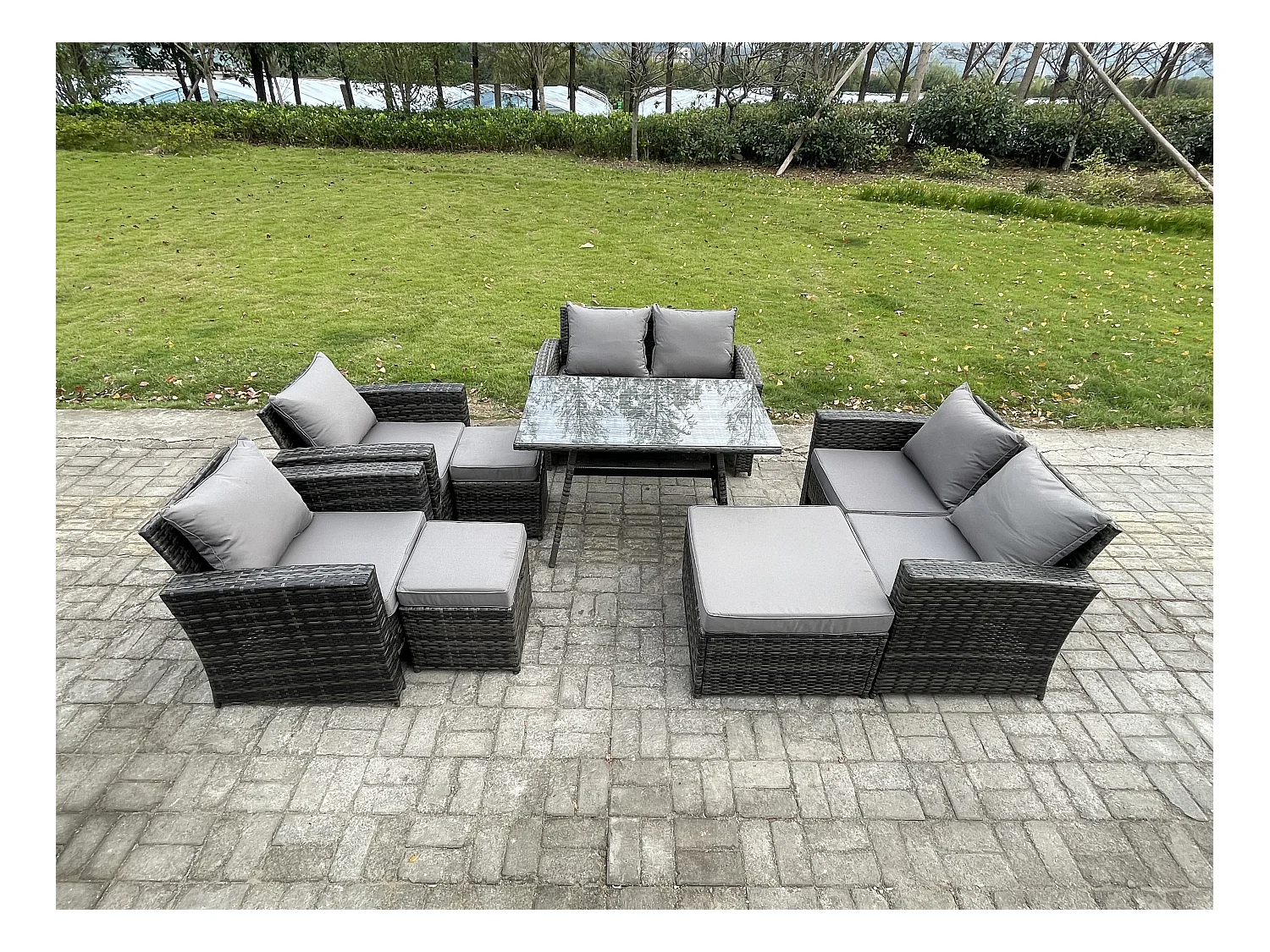 Gartenmöbelset 8 Stücke Polyrattan Garten Sofa im Freien mit 3 Hockern Dunkelgrau Gemischt