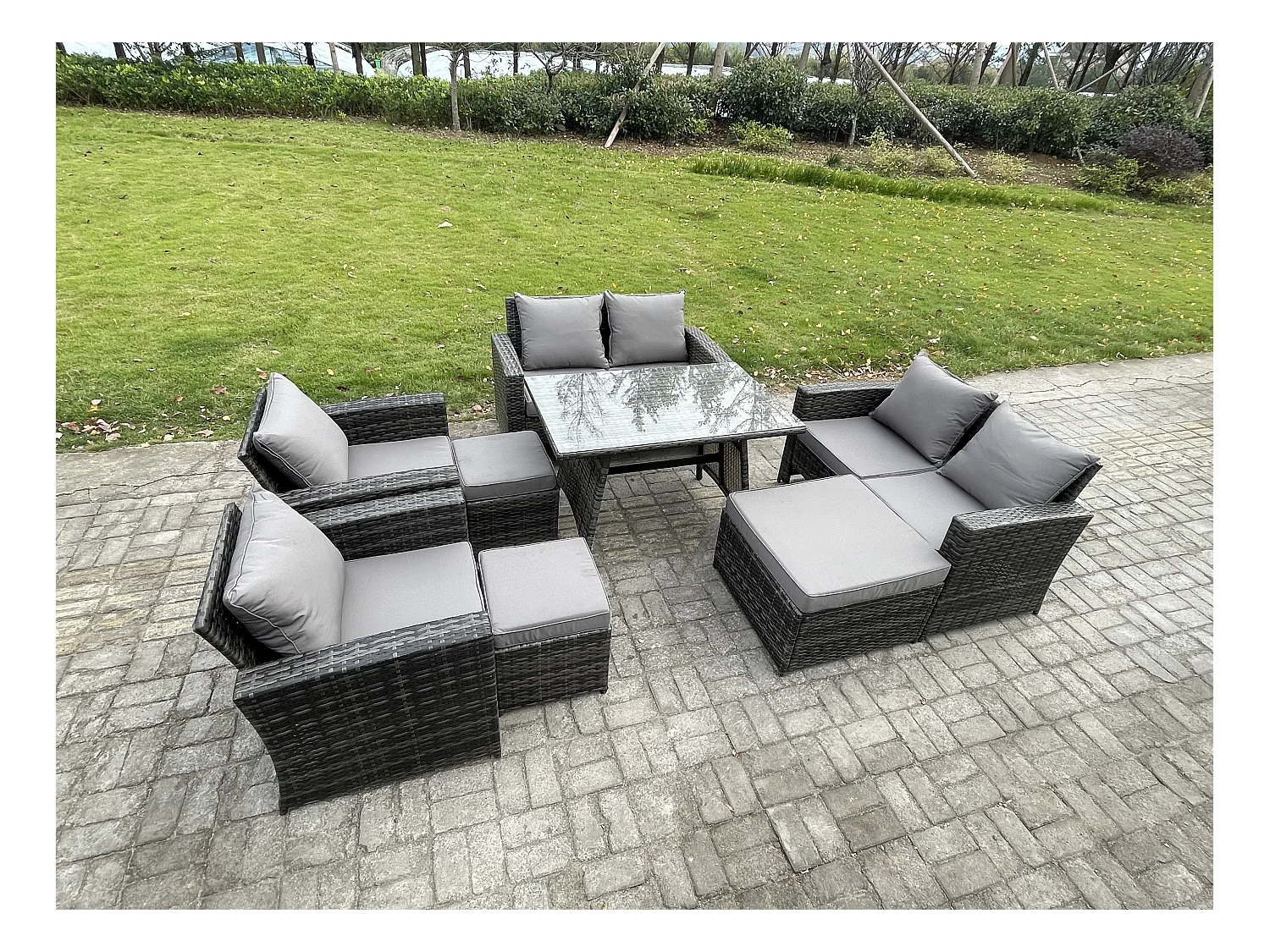 Gartenmöbelset 8 Stücke Polyrattan Garten Sofa im Freien mit 3 Hockern Dunkelgrau Gemischt