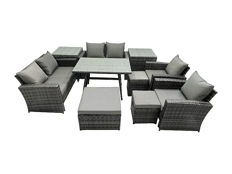 Gartenmöbelset 8 Stücke Polyrattan Garten Sofa im Freien mit 3 Hockern Dunkelgrau Gemischt