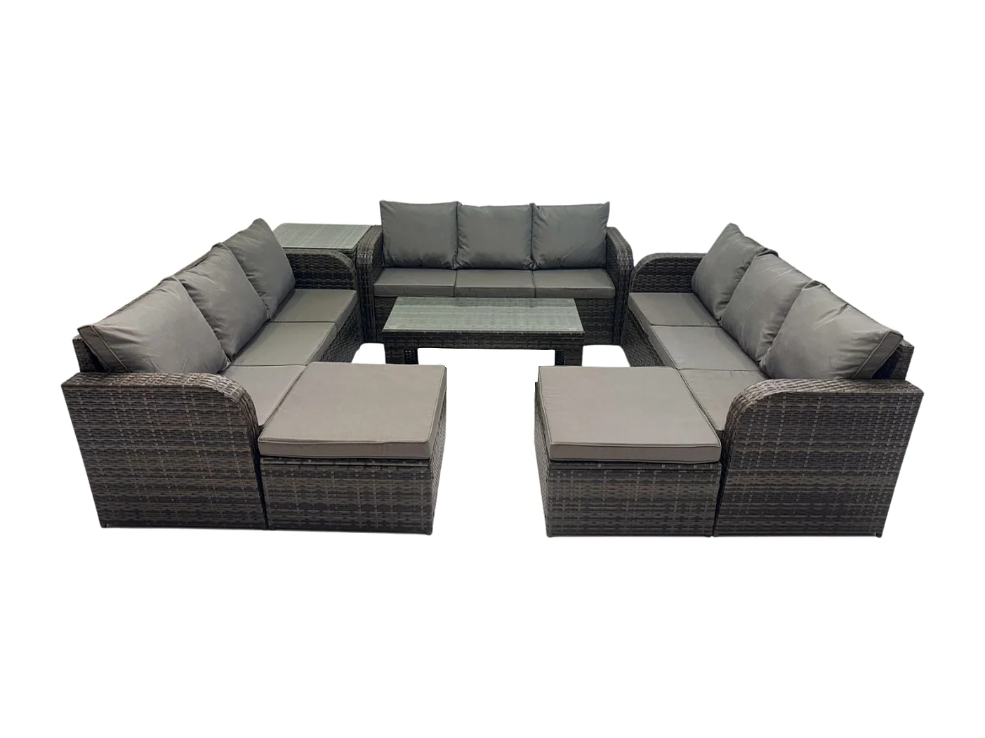 Polyrattan Gartenmöbel Set 11-Sitzer Patio Sofa Set mit Couchtisch 2 hohen Hockern Beistelltischen Dunkelgrau Gemischt