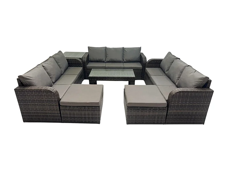 Polyrattan Gartenmöbel Set 11-Sitzer Patio Sofa Set mit Couchtisch 2 hohen Hockern Beistelltischen Dunkelgrau Gemischt
