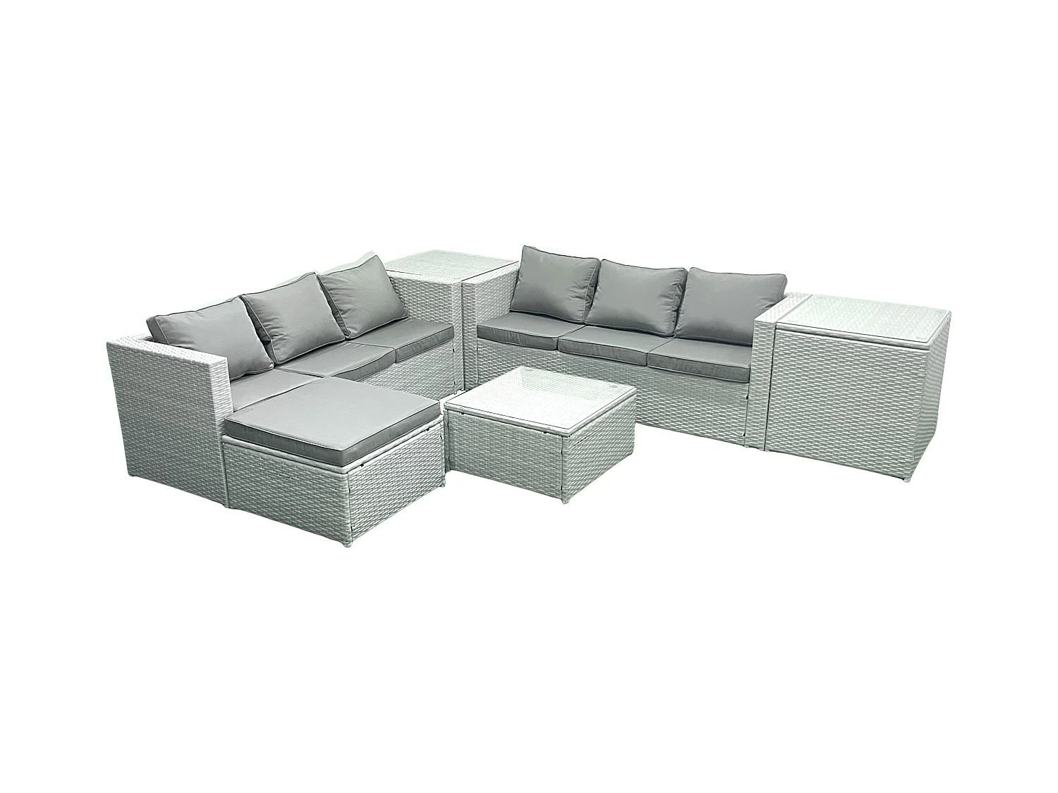 Ensemble de meubles de jardin en rotin 7 places Ensemble de canapés de jardin avec Grand tabouret 2 Tables d'appoint Gris clair mixte