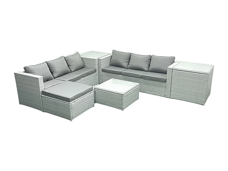 Ensemble de meubles de jardin en rotin 7 places Ensemble de canapés de jardin avec Grand tabouret 2 Tables d'appoint Gris clair mixte