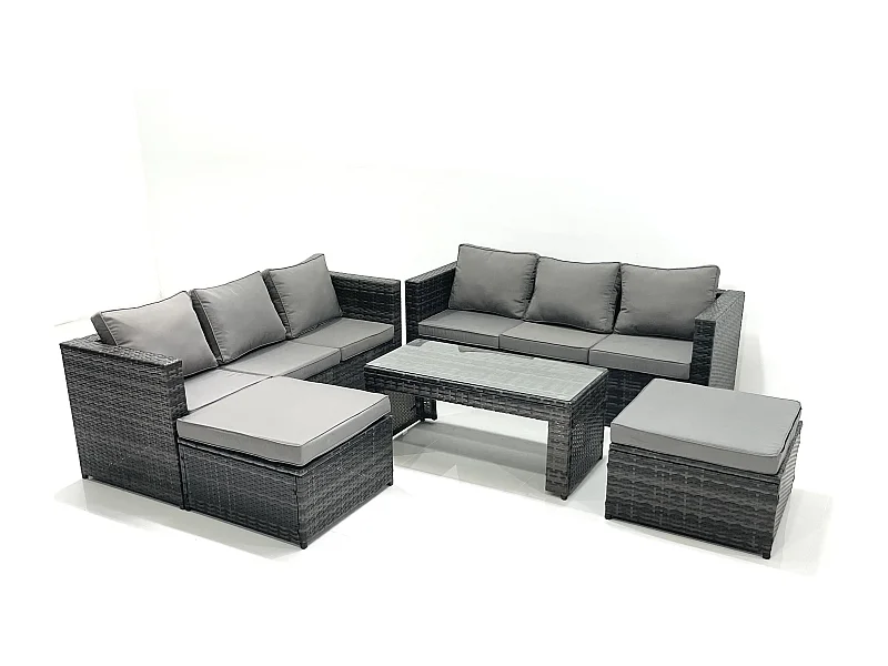 Garten Rattanmöbel Set mit Sofa Couchtisch 2 hohen Hockern Dunkelgrau Gemischt