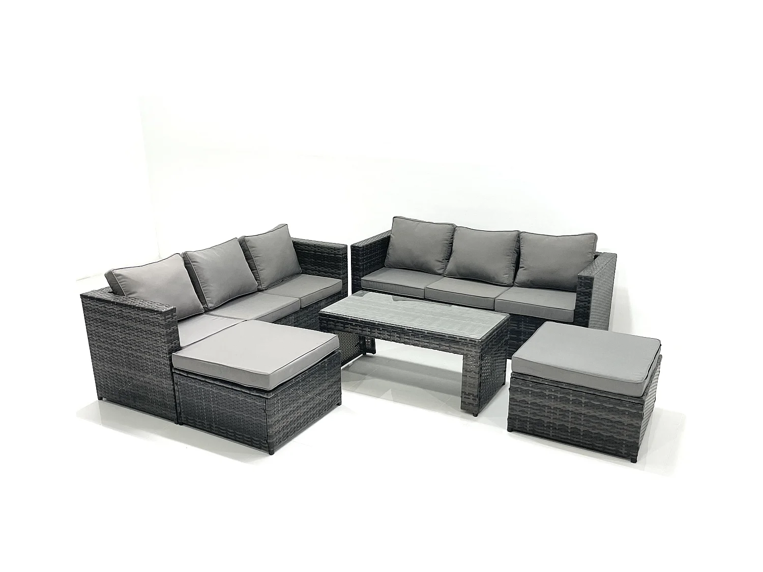 Salon de Jardin Extérieur avec Table basse carrée 2 Grand tabourets Gris foncé mixte