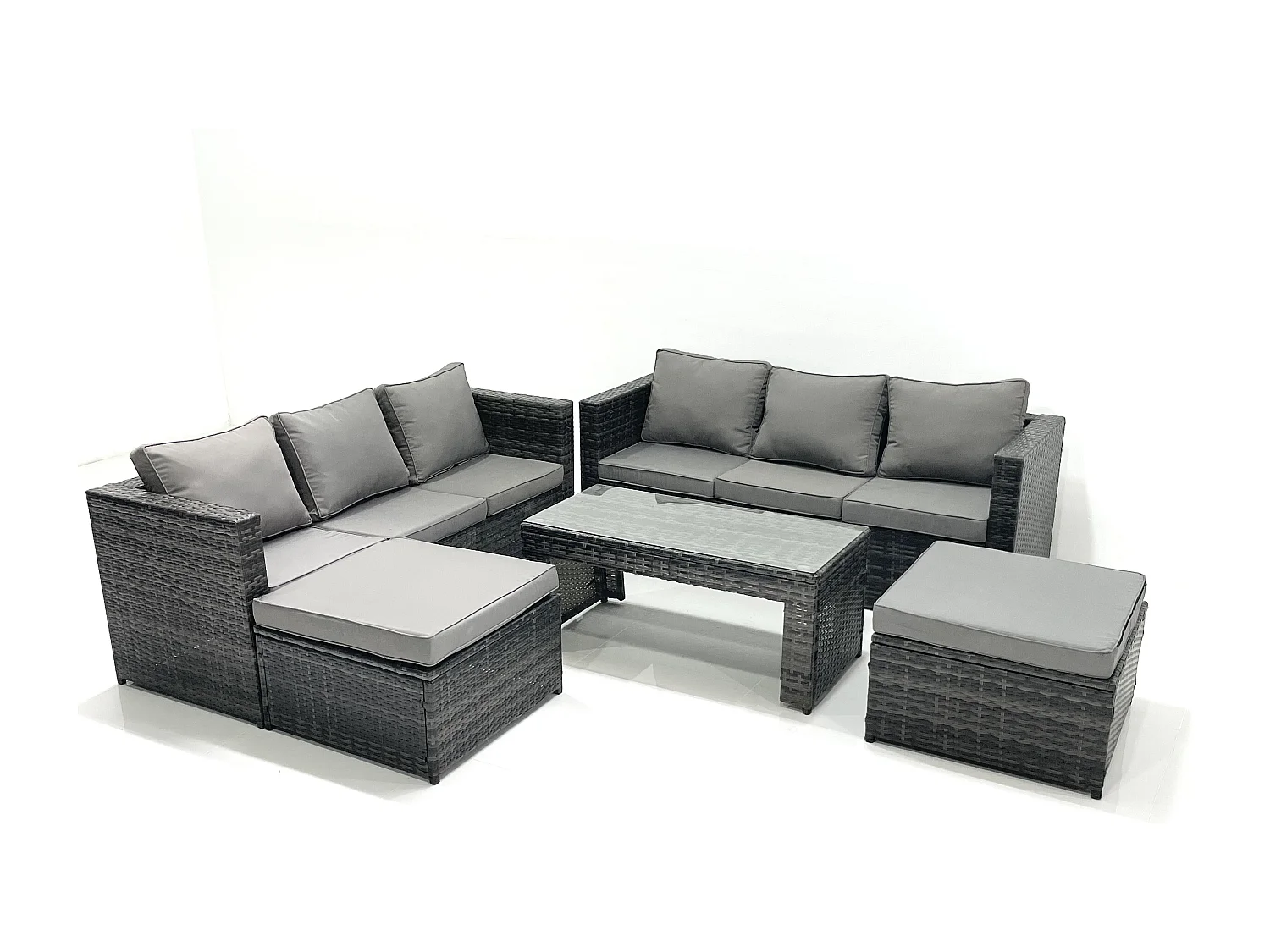 Salon de Jardin Extérieur avec Table basse carrée 2 Grand tabourets Gris foncé mixte