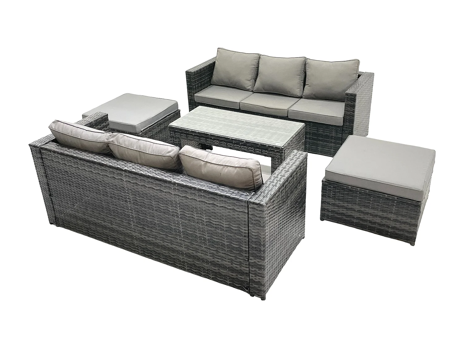 Salon de Jardin Extérieur avec Table basse carrée 2 Grand tabourets Gris foncé mixte