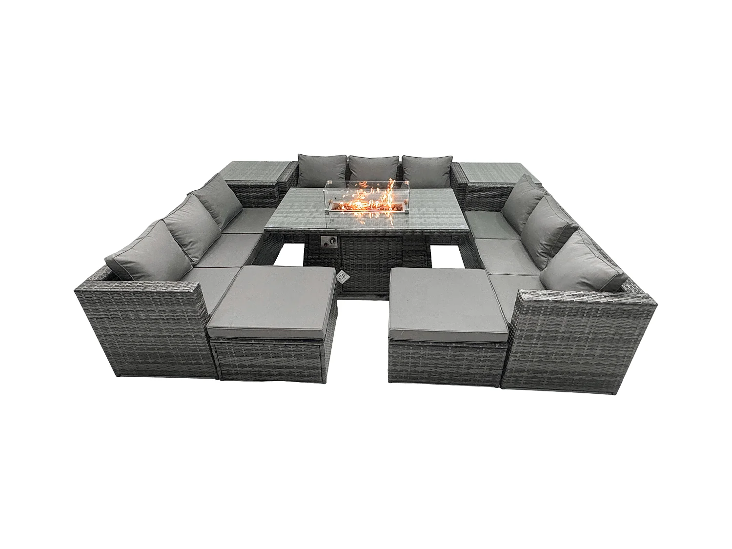 Ensemble de meubles de jardin en rotin ave Table de foyer à gaz 10 places Patio avec 2 Tables d'appoint