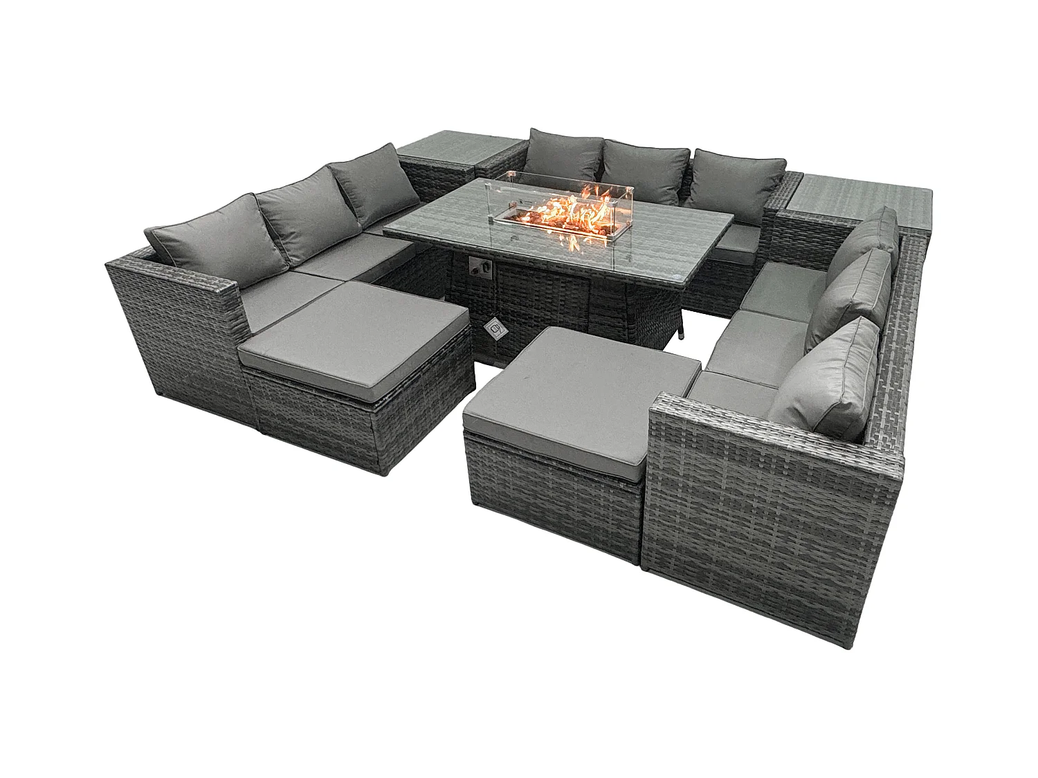 Ensemble de meubles de jardin en rotin ave Table de foyer à gaz 10 places Patio avec 2 Tables d'appoint