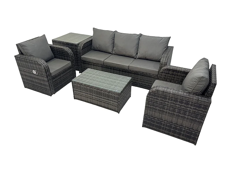 Polyrattan Gartenmöbelset Garten Lounge Set mit Liegestühle Rechteckiger Couchtisch Beistelltisch Dunkelgrau Gemischt