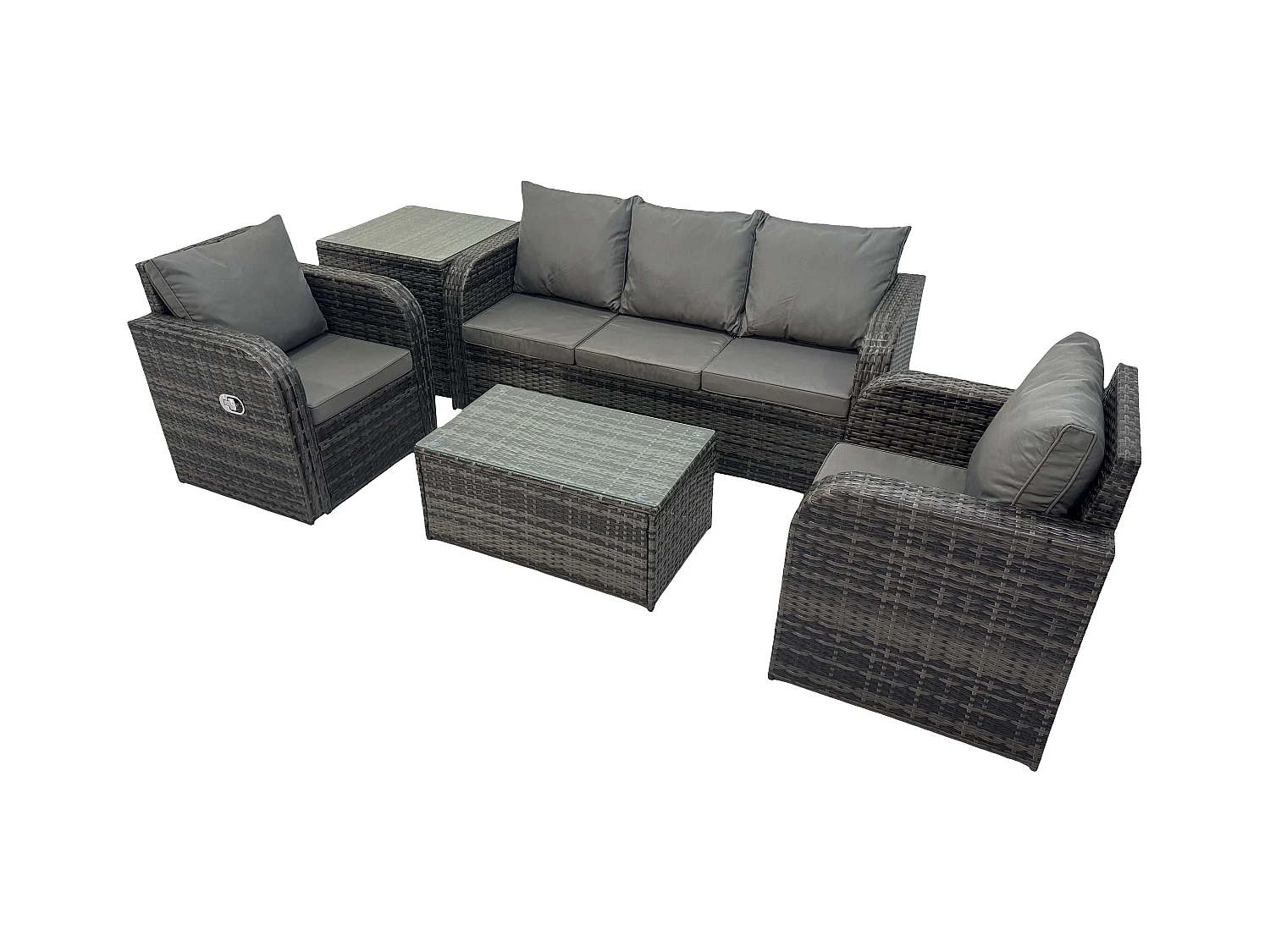 Salon de jardin exterieur Ensemble de canapés en rotin avec Chaise inclinable Table basse rectangulaire Table d'appoint Gris foncé mixte